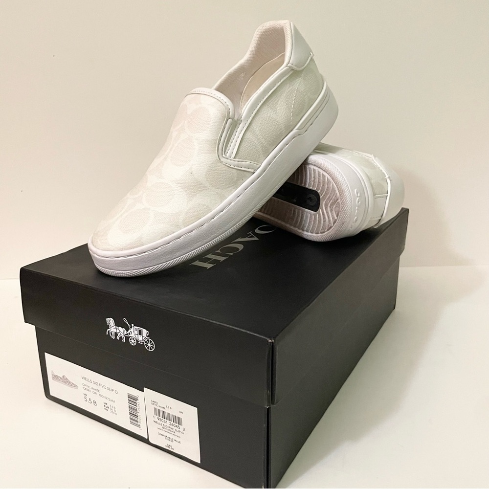 Coach Wells Signature Slip-On Sneakers Optic White Women’s 5.5B